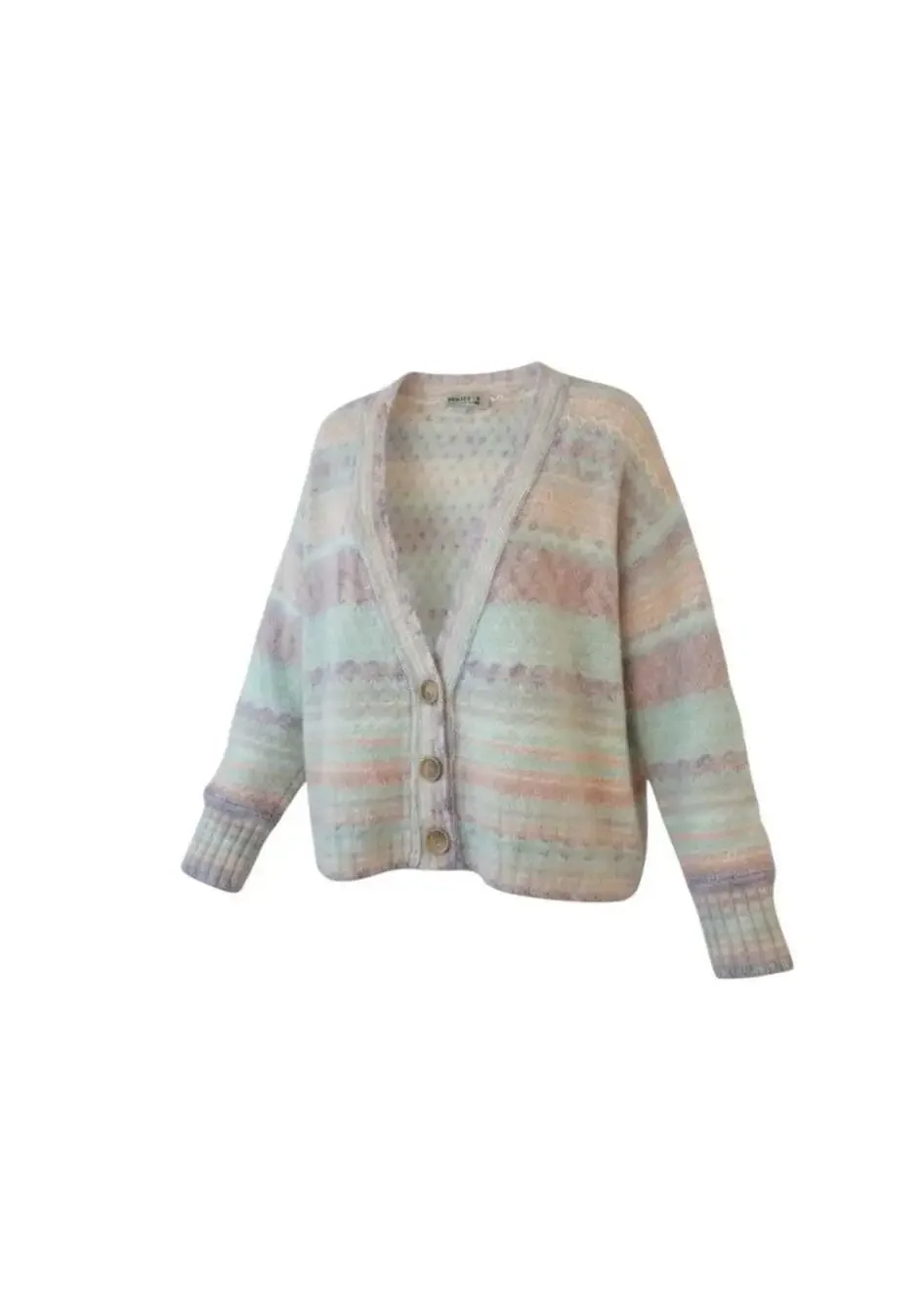 Arizona Jean Women's Fuzzy Pastel Striped Cropped Cardigan